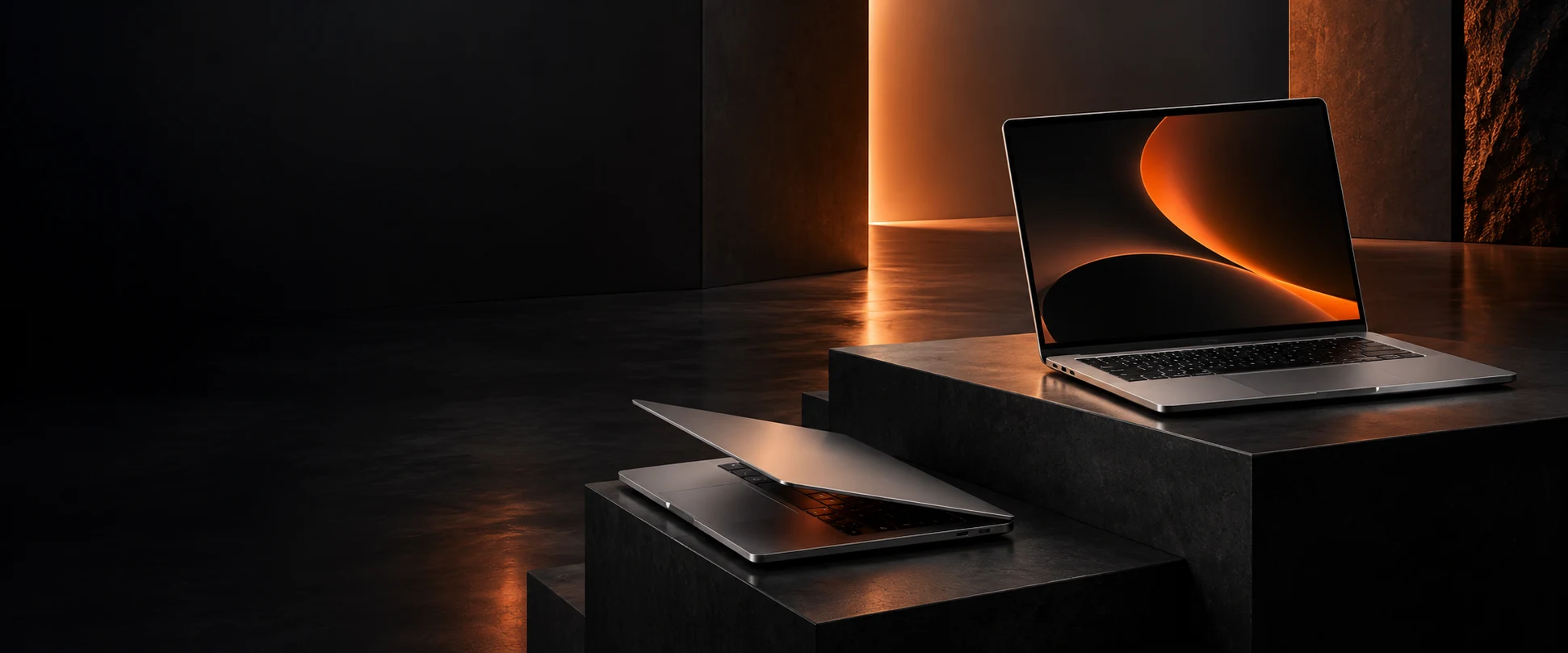 Premium slim laptop in a dark studio